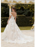 Long Sleeves Ivory Floral Lace Glitter Tulle Glamorous Wedding Dress